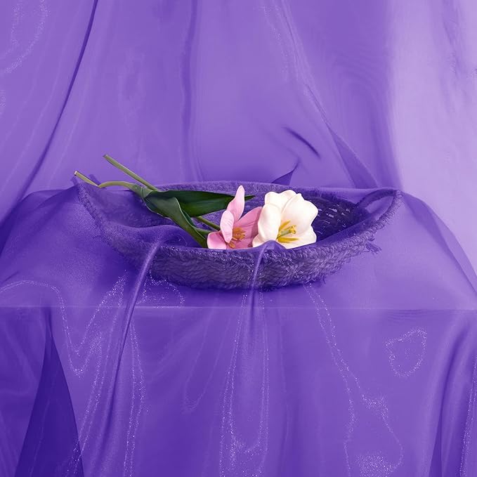 P Pothuiny Sheer Organza Fabric by The Yard, 1 Yard x 60 Inch Wide Bridal Purple Organza Tulle Fabric Roll Shiny Gauze Fashion Dress Sewing Craft for Wedding Party Decorations Backdrop