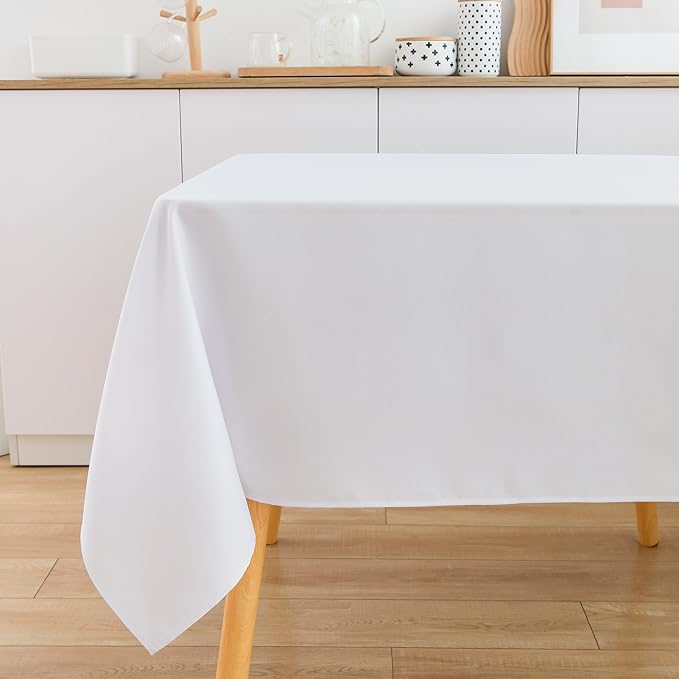 2 Pack Square Table Cloth 48X48 Inch White Washable Fabric Tablecloth Polyester Solid Dining Table Cover for Birthday Party Dinner Holiday Outdoor Indoor