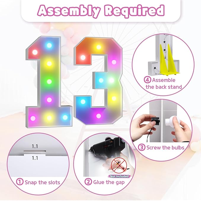 Marquee Numbers 13th-Birthday Decoration: Colorful 3FT Large Light Up 13 Year Old Birthday Decorations Anniversary Backdrop for Boys Girls Cardboard Sign 18 Colors Number 13 Mosaic Balloon Frame