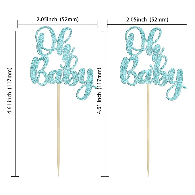 Gyufise 36Pcs Oh Baby Cupcake Toppers Glitter Baby Shower Cupcake Picks Oh Baby Cake Pick for Baby Shower Kids Boys Girls Birthday Party Cake Decorations Supplies Light Blue