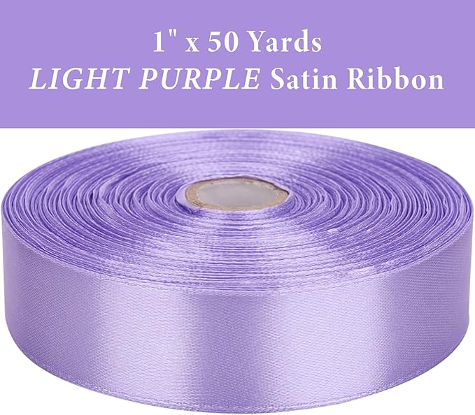 1" x 50 Yards Light Purple Satin Ribbon Single Faced Fabric Ribbons for Gift Wrapping, Crafting, Bows Making, Flower Bouquet, Wedding, Home Decor