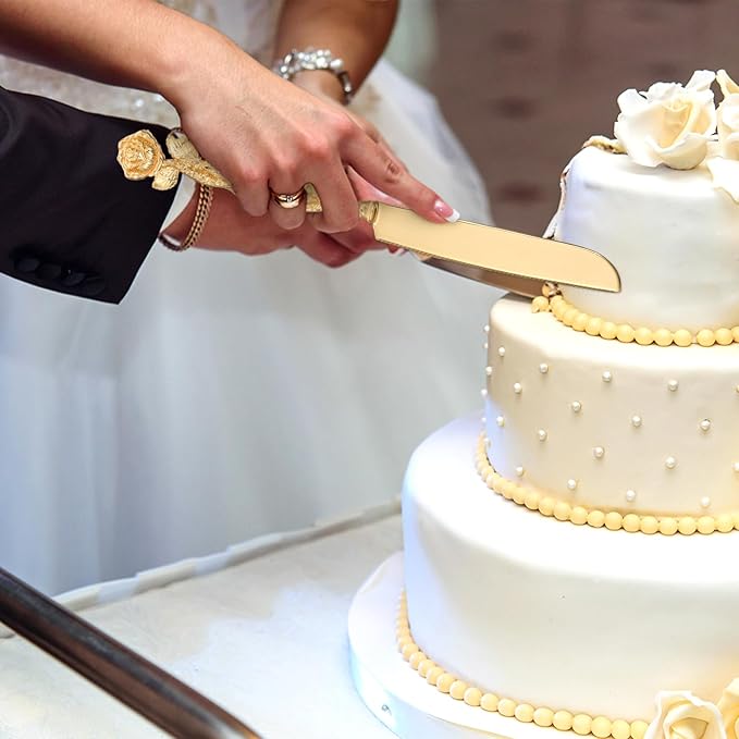 Cake Cutting Set for Wedding, Personalized Gold Cake Knife and Server Set, Custom Cake Serving Set, Engraved Pastry Pie Server Cake Pizza Cutter, Birthday Bridal Gift