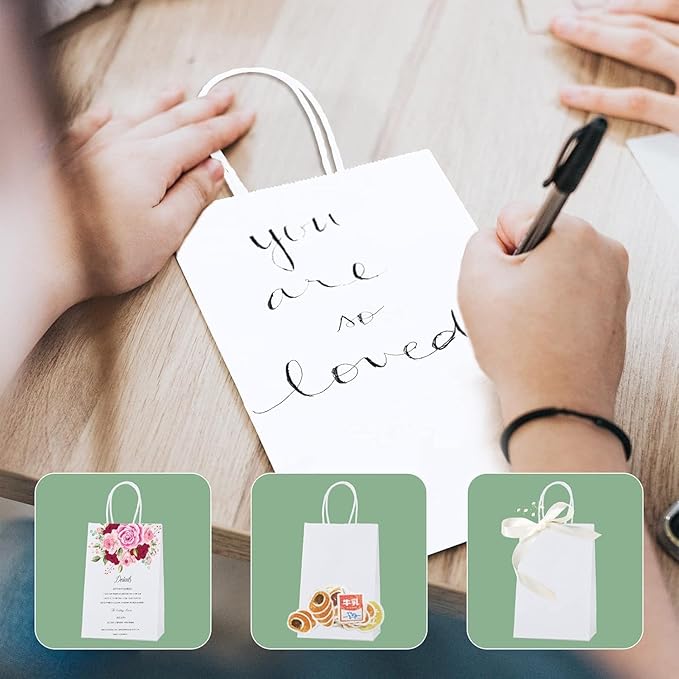 METRONIC Kraft Paper Gift Bags with Handles 5.25x3.75x8 Inch 600 Pcs | Christmas, Birthday Party Favors, Retail Shopping, Small Business Bulk | White Gift Wrap Bag
