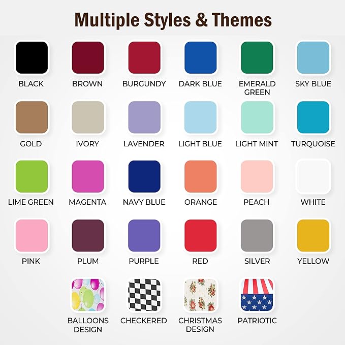 Party Solids Pack Of 12 - Premium Plastic Tablecloth 84 Inch Round Table Cover - Checkered