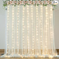 Ivory Tulle Backdrop Curtains with Lights String for Parites Wedding 10×10ft Sheer Backdrop Curtains for Baby Shower Birthday Party Photo Shoot Background Decorations