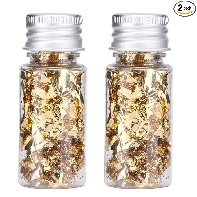 Serlium Edible Gold Leaf, Gold Leaf Cake Decoration Gold Flakes Food Gold Foil Decoration Baking Gold Foil Decor Chocolates Decor Gold Leaf Sheets for Cooking Dessert Decoration Crafts Makeup (2Pcs)