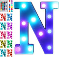 Foaky Colorful LED Letter Lights with Remote,Marquee Light Up Letters Sign for Night Light Wedding/Birthday Party Battery Powered Christmas Lamp Home Bar Decoration(N)