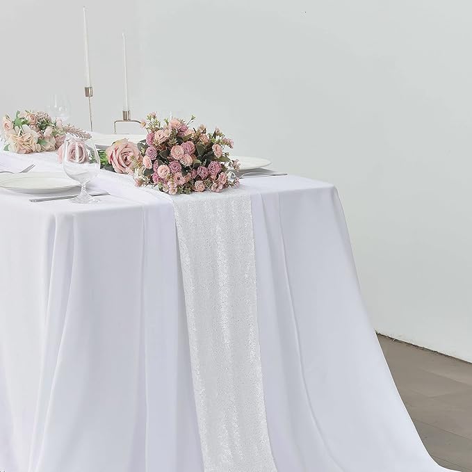 5 Pack 10Ft White Chiffon Table Runner Sheer 29x120 Inch for Romantic Wedding Decor Bridal & Baby Shower Birthday Rustic Party Decoration