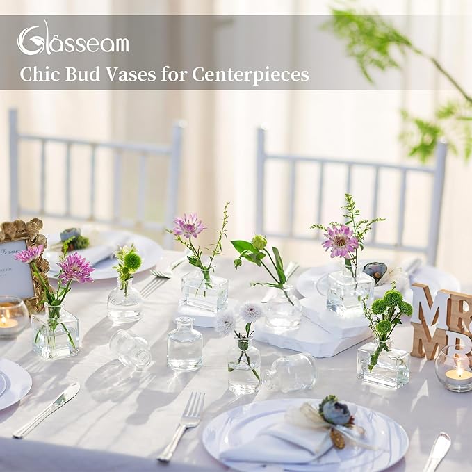 Glasseam Mini Bud Vases for Centerpieces: Clear Small Flower Vase Set of 20 Cute Tiny Glass Vases for Flowers Modern Decorative Wedding Table Centerpiece for Dining Room Decoration