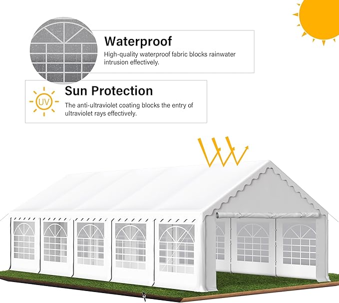 HERA'S PALACE 16'x 32' Outdoor Tents for Parties Large Canopy Tent with 12 Removable Sidewalls Heavy Duty Party Tent for Graduation Wedding and Birthday (White)