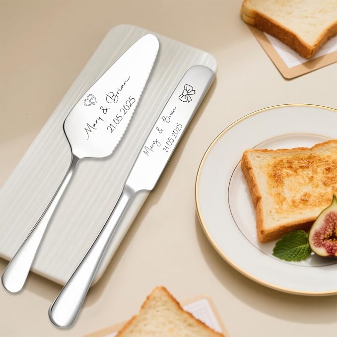 Custom Wedding Cake Knife and Server Set Personalized Cake Cutter with Engraved Text Bridal Cake Cutting Set with Gift Box for Weddings Anniversary Birthday (Silver - with fork)