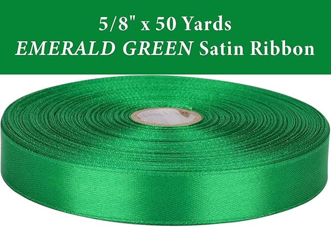5/8" x 50 Yards Emerald Green Satin Ribbon Single Faced Fabric Ribbons for Gift Wrapping, Crafting, Bows Making, Sewing, Wedding, Home Decor