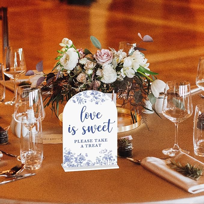 Acrylic Wedding Signs, Dusty Blue Wedding Decor, Blue Weddings Decor, Love is Sweet Signs for Reception, Modern Calligraphy Arch Acrylic Table Top Sign for Weddings Parties Dinners (White)