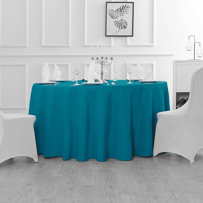 Fokitut 2 Pack Waterproof Round Tablecloth, 70 Inch, Stain Resistant and Wrinkle Polyester Table Cloth, Fabric Table Cover for Kitchen Dining, Wedding, Party, Holiday Dinner-Caribbean Blue