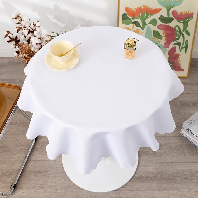 Small Round White Tablecloth 36 Inch Polyester Fabric Washable Table Cover Decorative Wrinkle Resistant Solid Color Table Cloth for Kitchen Dining Party Wedding Camping
