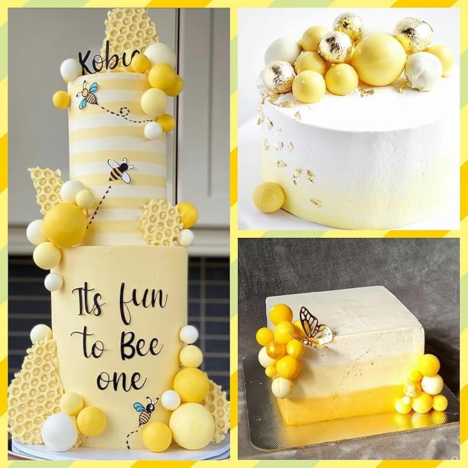 ASTARON Pack of 20 Cake Decoration Balls Cake Toppers, Mini Balloons Cake Toppers for Wedding Party Baby Shower Birthday Cake Decorating (Yellow)