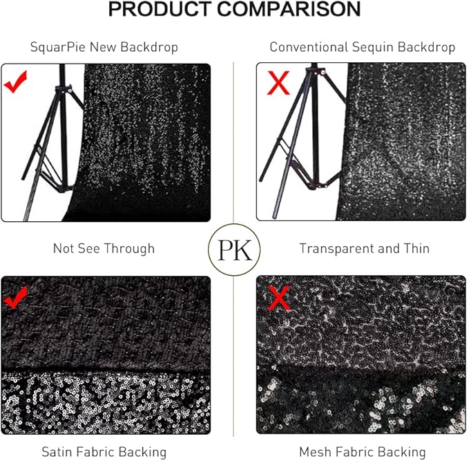 SquarePie Sequin BackdropLess See Through Thick Background Glitter Curtain for Halloween Party 6FT x 8FT Black