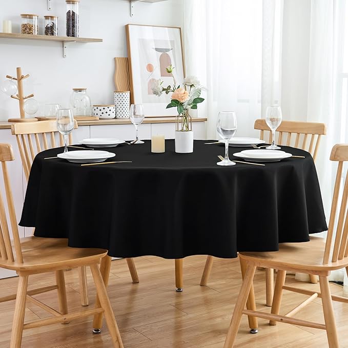 2 Pack Round Table Cloth 60 Inch Black Tablecloth Washable Polyester Solid Dining Table Cover for Birthday Party Dinner Holiday Outdoor Indoor