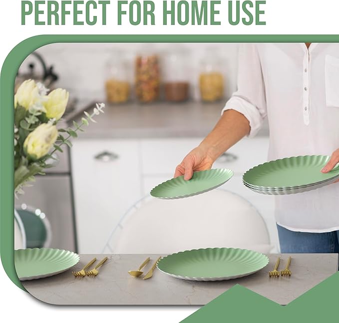 Trendables Scalloped Paper Plates 8.5 Inch & 10.5 Inch 80 Pcs Dinner Plate Set Fancy Disposable Plates for Party for 40 Guests 40 X 8 & 40 X 10 Large & Small Paper Plate Set for Parties Matcha