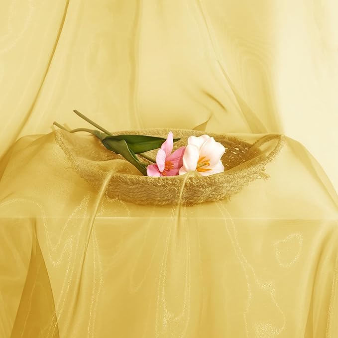 P Pothuiny Sheer Organza Fabric by The Yard, 10 Yards x 60 Inch Wide Bridal Gold Organza Tulle Fabric Roll Shiny Gauze Fashion Dress Sewing Craft for Wedding Party Decorations Backdrop