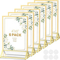 Acrylic Sign Holder 4X6 Gold Picture Frame Double-Sided Acrylic Frames for Wedding Table Numbers Photo Frames Flyers Menu with Removable Sticky Dots-6 Pack