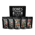 Bones Coffee Company Holiday Favorites Bundle, 5 Assorted Flavored Coffee Low Acid Medium Roast Arabica Beans Specialty Coffee Gifts, Auto Drip and French Press Compatible, 4 oz Pack of 5 Ground