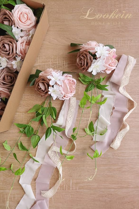Lookein Set of 8 Pew Flowers for Wedding Ceremony Chair Decorations Bench Decoration Wedding Aisle Chair Decoration, Dusty Rose