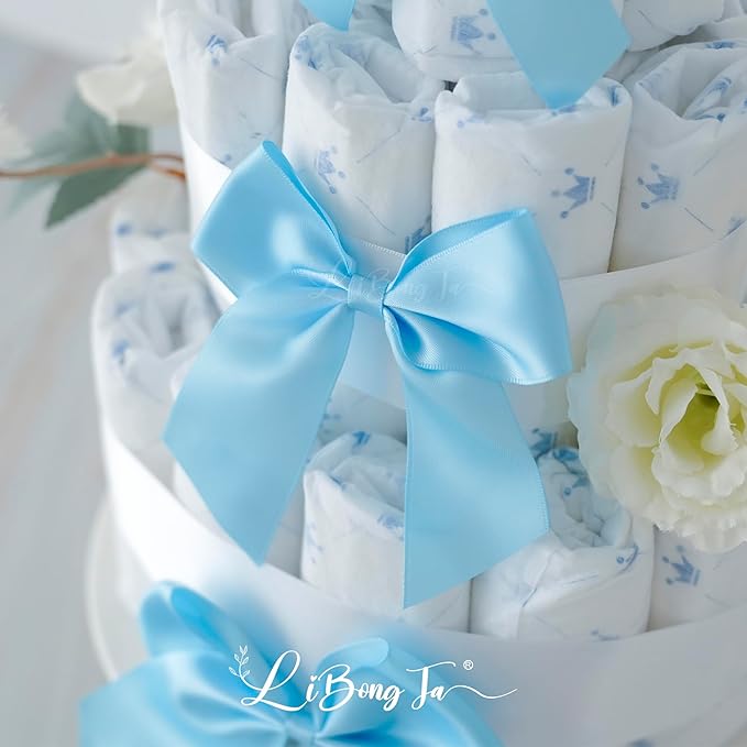 4.5" Satin Ribbon Blue Bows for Gift Wrapping, Twist Tie Bows, Cute Bows for Crafts, Party Favors, Premade Bows Pre-Tied Decorative Bows for Flower Bouquets Candy Apple Bows-24 Counts