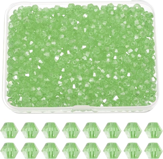 PATIKIL 1000pcs 3mm Bicone Glass Crystal Beads, Faceted Glass Spacer Beads with Box for Jewelry Making Bracelet Necklace Earrings DIY Suncatcher Craft, Light Green
