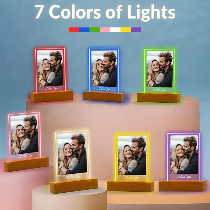 Custom Picture Frames with Photo, Personalized Photo Frame with Night Light, Customized Picture Frame, Personalized Anniversary Couple Gifts for Women Men Her Him Girlfriend Boyfriend