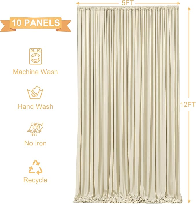 50ft x 12ft Beige Backdrop Curtains Wrinkle Free Backdrop Curtain for Wedding Parties Beige Fabric Backdrops Drapes Back Drop Cloth Bridal Shower Stage Curtains Wedding Decorations for Reception