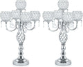 5-Arm Crystal Candelabra Centerpiece 23.2" Tall - Elegant Candle Holder Stand with Crystal Bowl, Chic Table Decor for Weddings, Parties, Anniversary & Home Decoration (2, Silver)