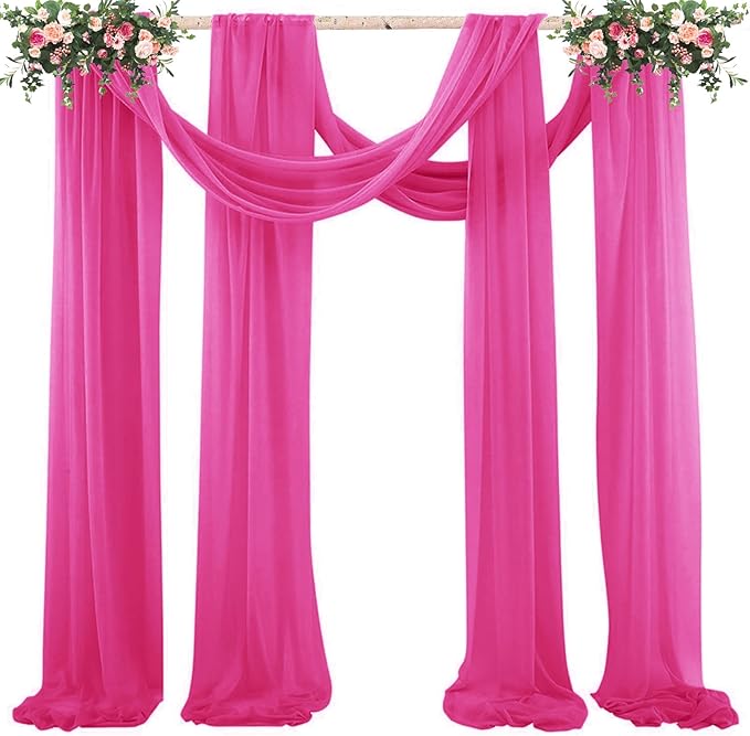 2 Pack 10Ft Fuchsia Chiffon Table Runner Sheer 29x120 Inch for Romantic Wedding Decor Bridal & Baby Shower Birthday Rustic Party Decoration