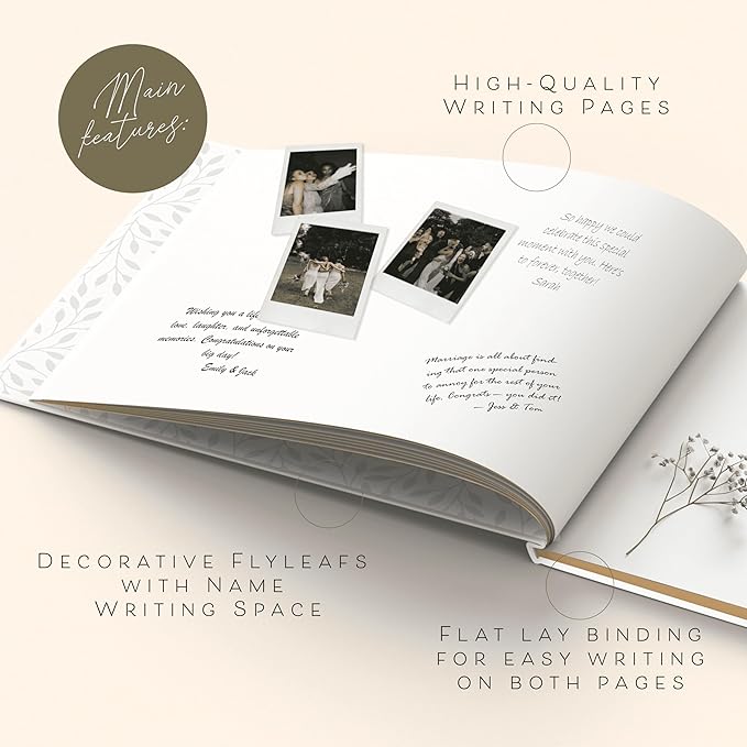 Personalized 2025 Wedding Guest Book for Reception — Guestbook to Sign In, Elegant Baby Shower Guest Book for Party & Birthday — Photo & Polaroid Guest Book for Wedding & Bridal Shower (White)