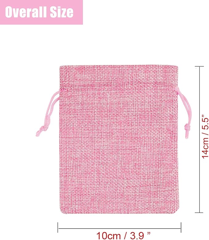 20Pcs Burlap Bags with Drawstring, Burlap Gift Bag Linen Jewelry Pouches for Christmas Wedding Favor, Party, DIY Crafts (Pink, 3.9 x 5.5 Inch)