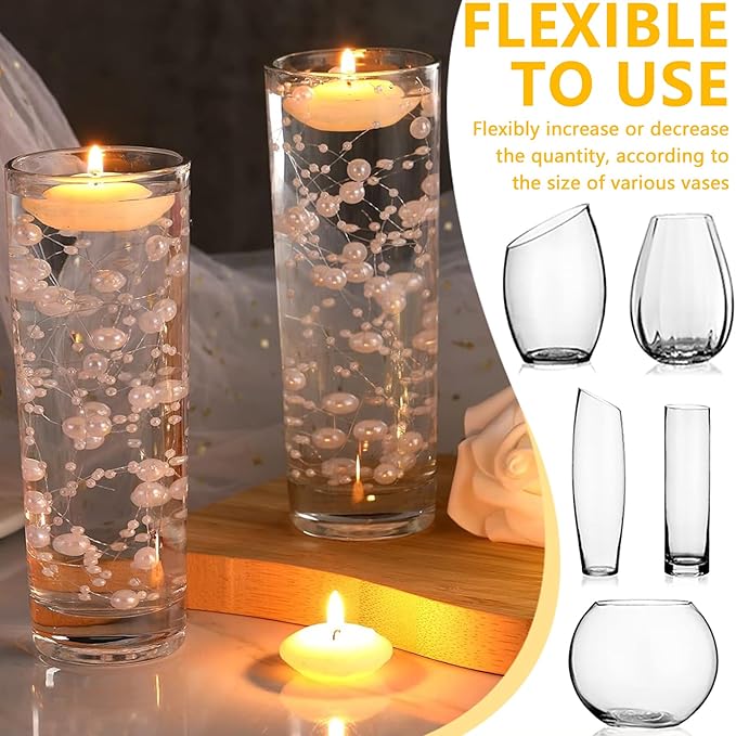 50 PCS Artificial Floating Beads for Centerpieces & Vase Fillers - Transparently BlueAB 8+3mm String Beads, Faux Pearl Strings for Wedding, Party, Crafts, and Home Decoration