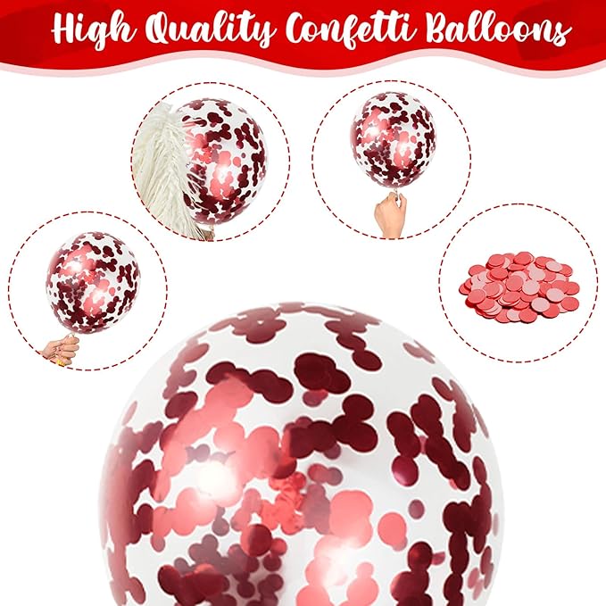 Red Black and White Balloons, 12 Inch Matte Red Black and White with Red Confetti Helium Latex Balloons Set for Boys Casino Racing Theme Birthday Wedding Baby Shower Graduation Party Decorations