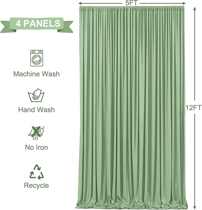 20ft x 12ft Sage Green Backdrop Curtains Wrinkle Free Backdrop Curtain for Wedding Parties Green Fabric Backdrops Drapes Back Drop Cloth Bridal Shower Stage Curtains Wedding Decorations for Reception