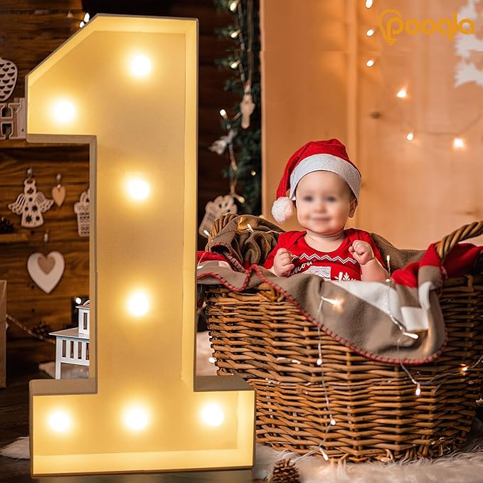 Pooqla 3FT Light Up Marquee Numbers, Cool White and Warm White LED Large Lighted Marquee Numbers, Giant Mosaic Light Up Numbers for Balloons 8th 18th 80th Birthday Decoration Party Decor, LED Number 8