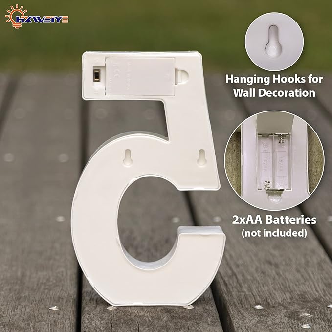 HXWEIYE Light Up Numbers-5, LED Marquee Number Lights Sign 26 Alphabet and 10 Number Big Lights Led Letters for Party Birthday Bar Battery Powered Christmas Decor Letter Lights (Warm White)