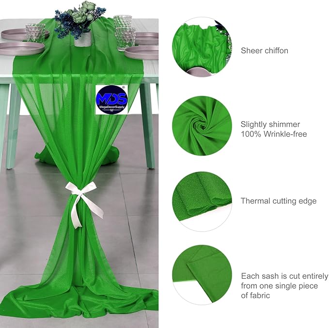 MDS Halloween Chiffon Table Runner - 5 Pack, 29 x 170 Inches, 14ft Each - Sheer Spooky Table Runners for Haunted House Parties, Trick-or-Treat Tables, Witchy Décor, Wedding & Events - Green