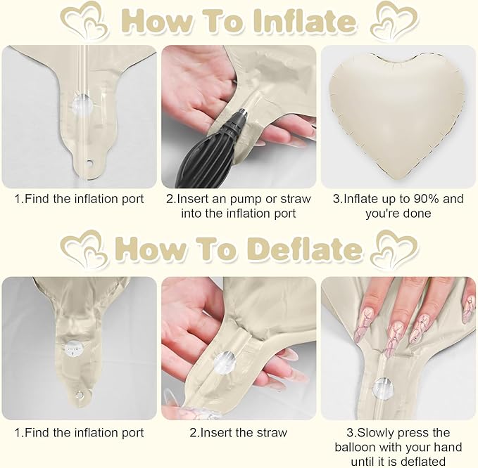 Sand White Gold Heart Balloons,12Pcs 18Inch Cream White Metallic Gold Heart Shaped Foil Helium Foil Balloons for Baby Shower Birthday Anniversary Wedding Engagement Party Decorations