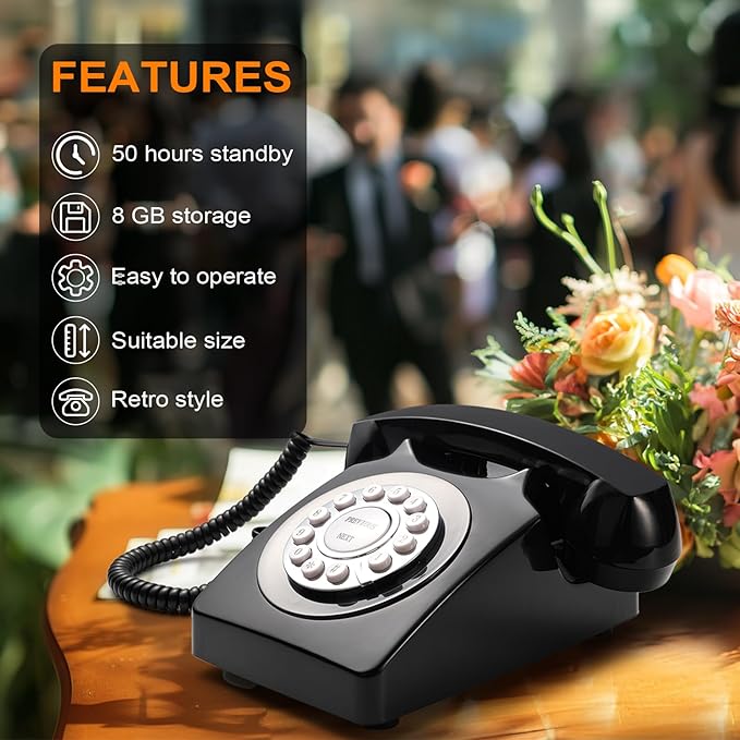 Guest Book Audio Wedding Phone,Record Voice Messages,Retro Guest Book for Wedding or Birthday Party Message Voicemail,Save The Blessings of Your Relatives and Friends（Black）