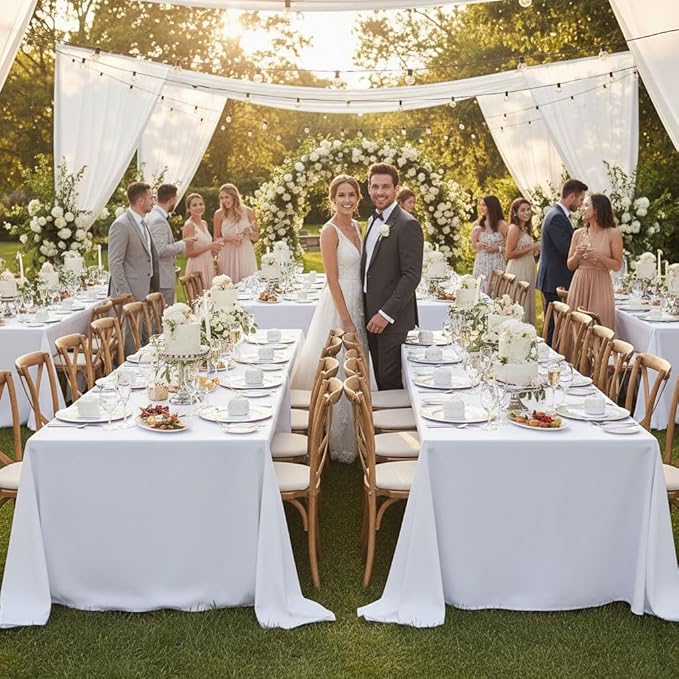 Fitable White Tablecloths for Rectangle Tables, 6 Pack - 70 x 120 Inches - Reusable and Washable Table Clothes for 6-8 Ft Tables, Polyester Fabric Table Covers for Wedding, Party, Banquet