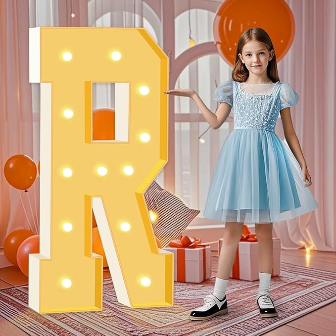 4FT Marquee Letters R, Large Marquee Light Up Letters, Mosaic Balloon Frame Letter for Engagement Wedding Decorations Birthday Party Backdrop Decor, Balloon Arch Kit