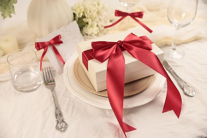 Scarlet Red Satin Ribbon 1-1/2 inch X Continuous 25 Yards, Single Face Polyester Ribbon Perfect for Gift Wrapping, Flower Bouquet, Wedding Decor, Crafts, Bow Making, Sewing and More