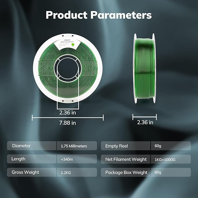 AMOLEN Rapid PETG Transparent 3D Printer Filament 1.75mm +/-0.02mm,500mm/s High Speed Strong Toughness Green 1KG/2.2lb