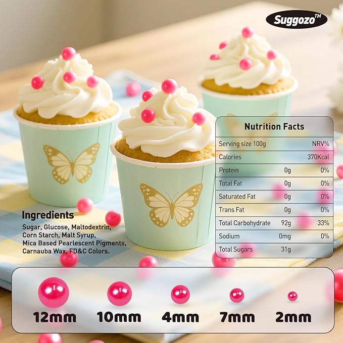 Edible Pink Sugar Pearl Sprinkles, Pearl Sugar Sprinkles, Cake Decorations, Cupcake Toppers, Ice Cream Toppings, Wedding Party Halloween Christmas Supplies,180g/6.35oz
