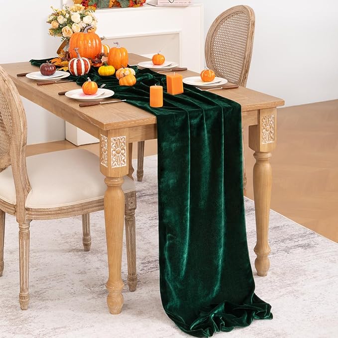 Emerald Green Velvet Table Runner Fall Thanksgiving Table Runner 20 x 120 Inch Luxurious Elegant Velvet Fabric Friendsgiving Table Decorations for Christmas Dinner Wedding Bridal Baby Shower
