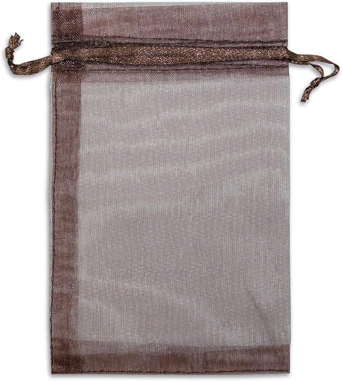 TheDisplayGuys 48-Pack 6x8 Brown Sheer Organza Gift Bags with Drawstring, Jewelry Candy Treat Wedding Party Favors Mesh Pouch